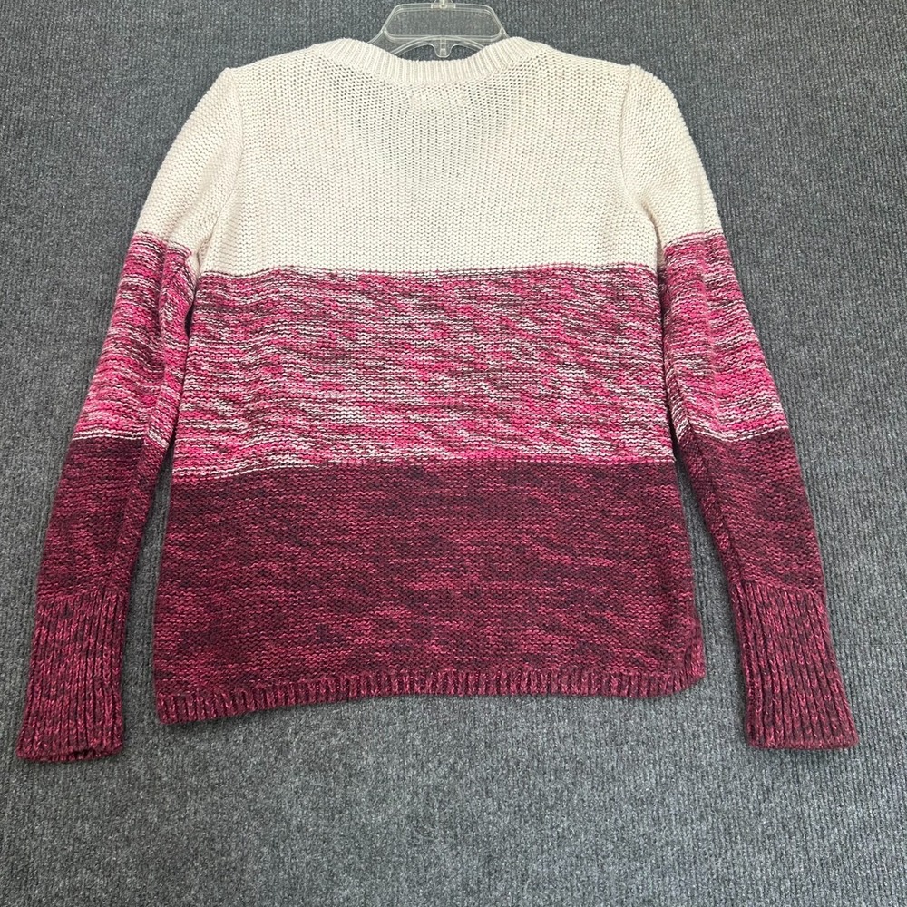 Hollister Women's Cable Knit Sweater LS V-Neck Pink Large Stripe Logo Preppy - Picture 8 of 11